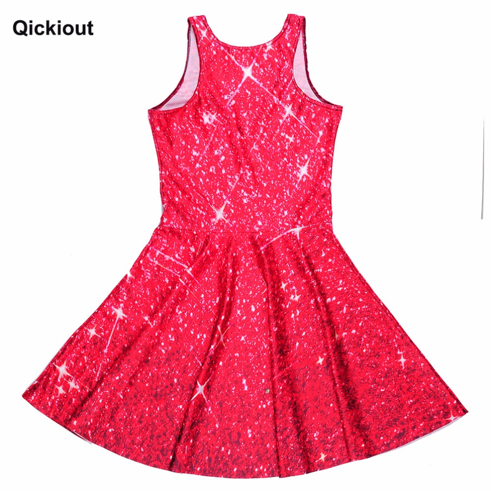 Qickitout Dress Hot Product New Women's Red Star shining Galaxy Dress Digital Printing SKATER DRESS Vestido Plus Size