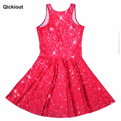 Qickitout Dress Hot Product New Women's Red Star shining Galaxy Dress Digital Printing SKATER DRESS Vestido Plus Size
