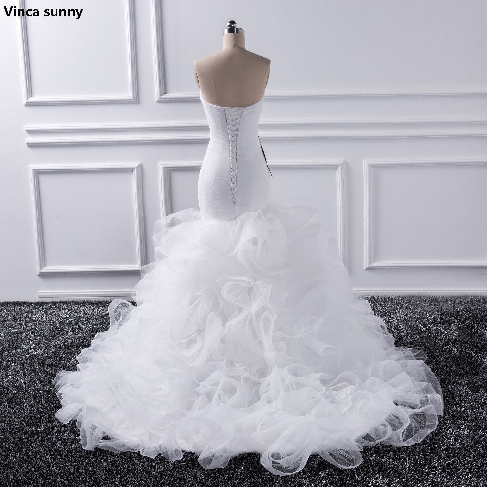 Katristsis d 2019 Mermaid sweetheart Wedding Dresses Vestido De Noiva Sheer Lace Up Bride Tull Ruffles Bridal Dress Gown