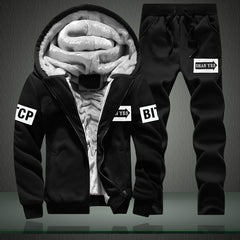 New Winter Men Set Fashion Brand Fleece Lined Thick Tracksuit + Pants Male Spring Warm Hooded Sporting Suit Mens Sportswear