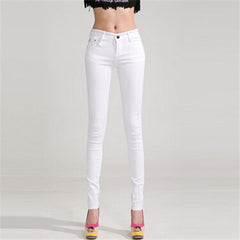 NDUCJSI Casual Jeans Women Jeans Cotton Pencil Legins Femme Skinny Jeans Mid Waist Woman Slim Fit Woman Full Length Candy Color