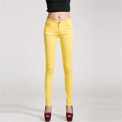NDUCJSI Casual Jeans Women Jeans Cotton Pencil Legins Femme Skinny Jeans Mid Waist Woman Slim Fit Woman Full Length Candy Color