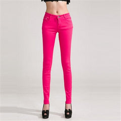 NDUCJSI Casual Jeans Women Jeans Cotton Pencil Legins Femme Skinny Jeans Mid Waist Woman Slim Fit Woman Full Length Candy Color