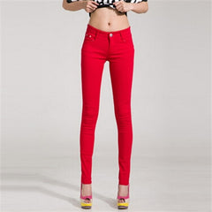 NDUCJSI Casual Jeans Women Jeans Cotton Pencil Legins Femme Skinny Jeans Mid Waist Woman Slim Fit Woman Full Length Candy Color