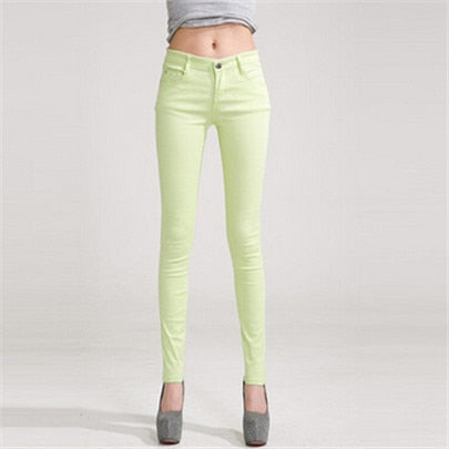 NDUCJSI Casual Jeans Women Jeans Cotton Pencil Legins Femme Skinny Jeans Mid Waist Woman Slim Fit Woman Full Length Candy Color