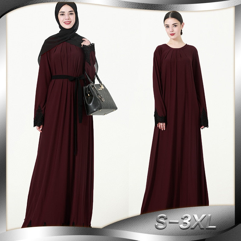 2018 Women Muslim Dress O Neck Long Sleeve Appliques Patchwork Plus Size 3XL Abaya Jilbab Dubai Turkish Clothes for Muslim Women