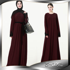 2018 Women Muslim Dress O Neck Long Sleeve Appliques Patchwork Plus Size 3XL Abaya Jilbab Dubai Turkish Clothes for Muslim Women