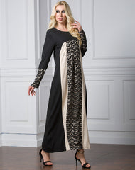 2018 Autumn Muslim Women Dress O Neck Long Sleeve Hollow Out Islamic Abaya Lace Dress Plus Size 7XL Patchwork Turkish Robe
