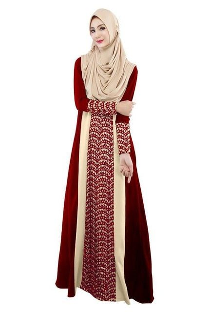 2018 Autumn Muslim Women Dress O Neck Long Sleeve Hollow Out Islamic Abaya Lace Dress Plus Size 7XL Patchwork Turkish Robe