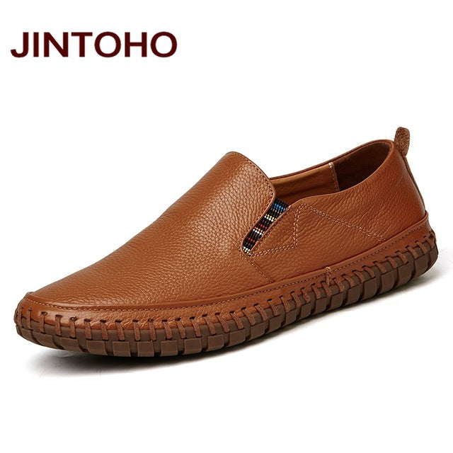 JINTOHO Big Size Men Genuine Leather Shoes Slip On Black Shoes Real Leather Loafers Mens Moccasins Shoes Italian Designer Shoes