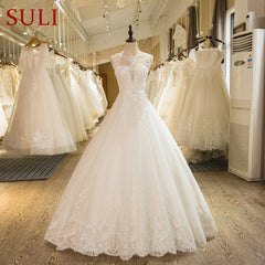 SL-1 New Arrival A-Line Sleeveless Tulle Lace Appliques Vintage Wedding Dress Boho