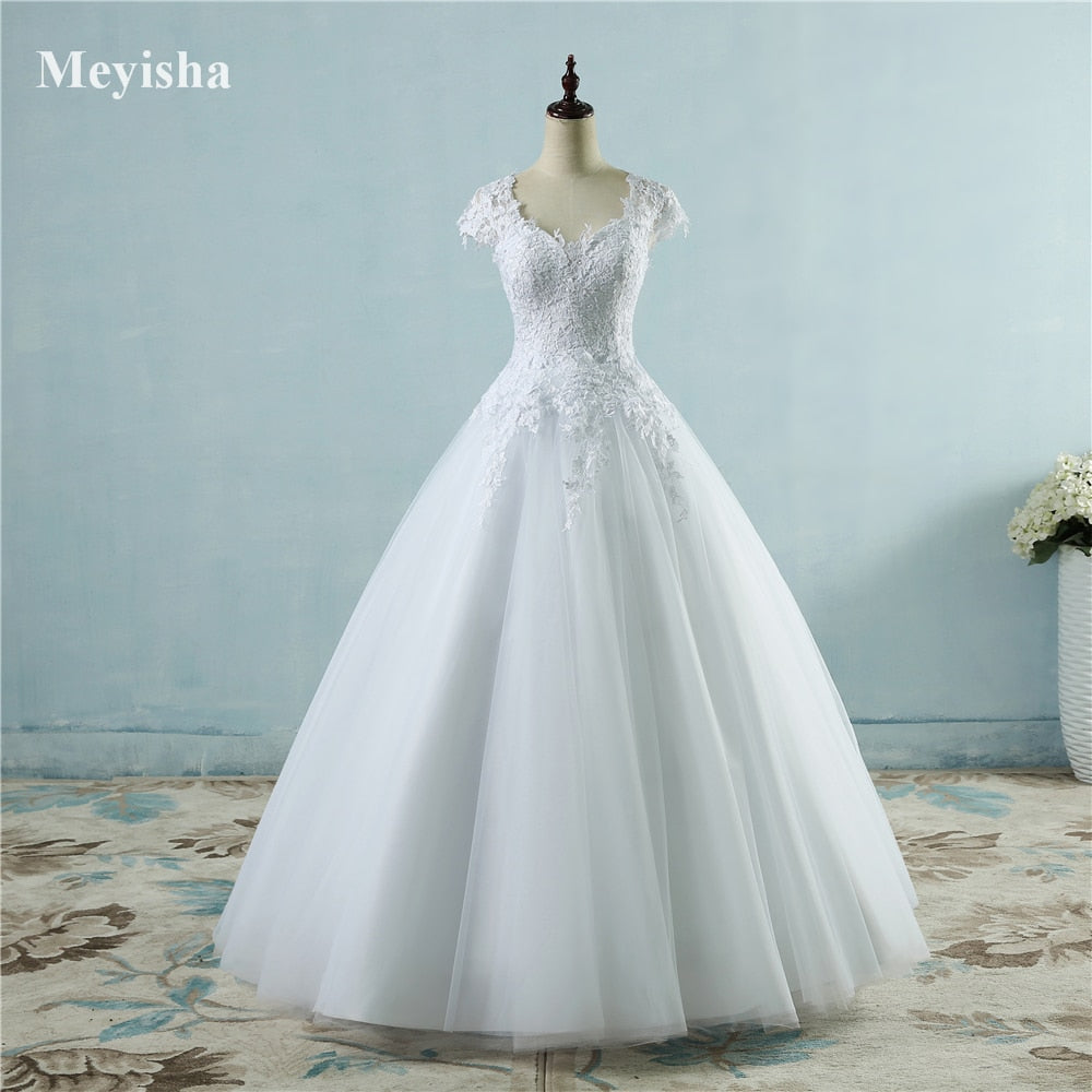 ZJ9085 2016 White Ivory Lace Tulle Wedding Dresses for cap sleeve bride dress plus size maxi formal size 2-26W