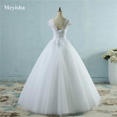ZJ9085 2016 White Ivory Lace Tulle Wedding Dresses for cap sleeve bride dress plus size maxi formal size 2-26W