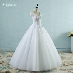 ZJ9085 2016 White Ivory Lace Tulle Wedding Dresses for cap sleeve bride dress plus size maxi formal size 2-26W