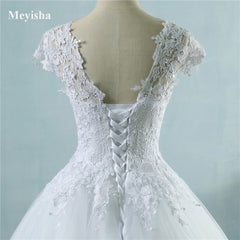 ZJ9085 2016 White Ivory Lace Tulle Wedding Dresses for cap sleeve bride dress plus size maxi formal size 2-26W