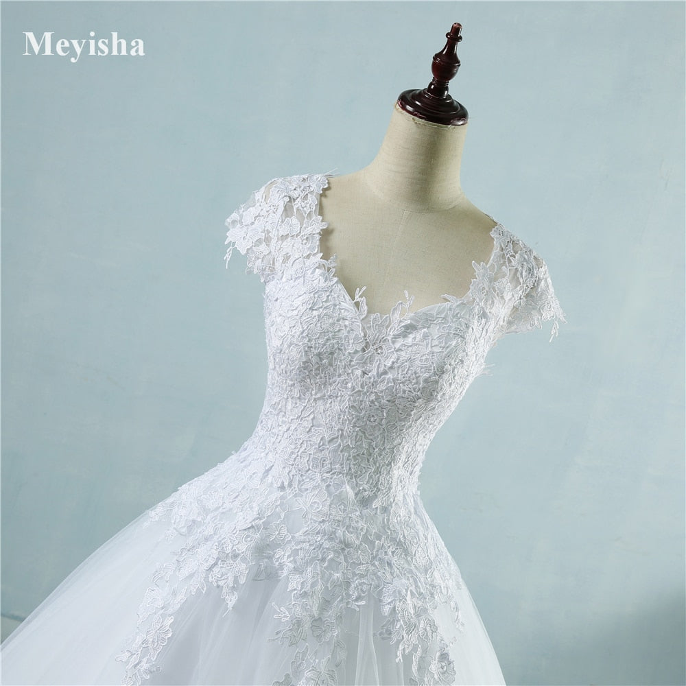 ZJ9085 2016 White Ivory Lace Tulle Wedding Dresses for cap sleeve bride dress plus size maxi formal size 2-26W