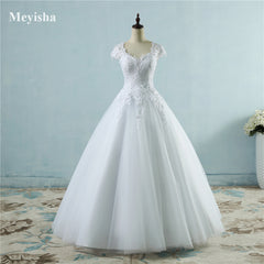 ZJ9085 2016 White Ivory Lace Tulle Wedding Dresses for cap sleeve bride dress plus size maxi formal size 2-26W