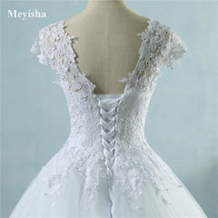 ZJ9085 2016 White Ivory Lace Tulle Wedding Dresses for cap sleeve bride dress plus size maxi formal size 2-26W