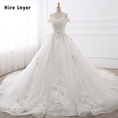 HIRE LNYER Custom Made Short Sleeve Open Back Beading Crystal Flowers Princess Ball Gown Wedding Dresses With Petticoat 2019