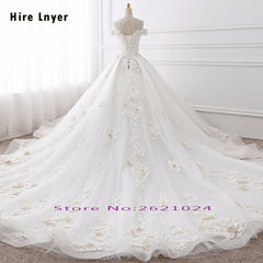 HIRE LNYER Custom Made Short Sleeve Open Back Beading Crystal Flowers Princess Ball Gown Wedding Dresses With Petticoat 2019