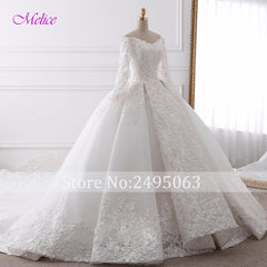 Glamorous Appliques Chapel Train Ball Gown Wedding Dress 2019 Fashion Sweetheart Neck Long Sleeve Bridal Dress Vestido de Noiva