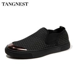 Tangnest New Men Canvas Shoes Spring Summer Breathable Woven Shoes Comfortable Loafers Lazy Men Casual Flats XMR2822