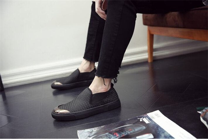 Tangnest New Men Canvas Shoes Spring Summer Breathable Woven Shoes Comfortable Loafers Lazy Men Casual Flats XMR2822