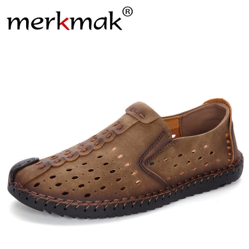 Merkmak Breathable Hole Summer Leisure Loafers for Men Hollow Out Beach Casual Shoes Soft Comfortable Driving Footwear Moccasins
