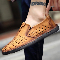 Merkmak Breathable Hole Summer Leisure Loafers for Men Hollow Out Beach Casual Shoes Soft Comfortable Driving Footwear Moccasins