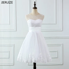 JIERUIZE vestidos de novia Lace Appliques Pearls Short Wedding Dresses Lace Up Back Cheap Wedding Gowns robe de mariee