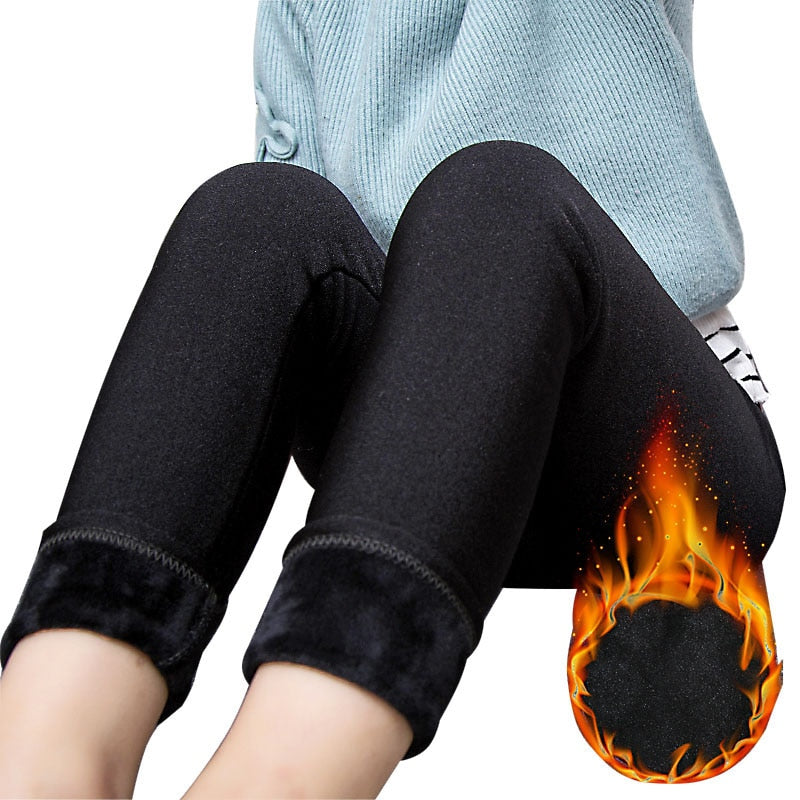 High Quality Warm Velvet Winter Leggins For Girls Kids Elastic Waist Fashion Luster Pants Boys Trousers Children Getry Leggings