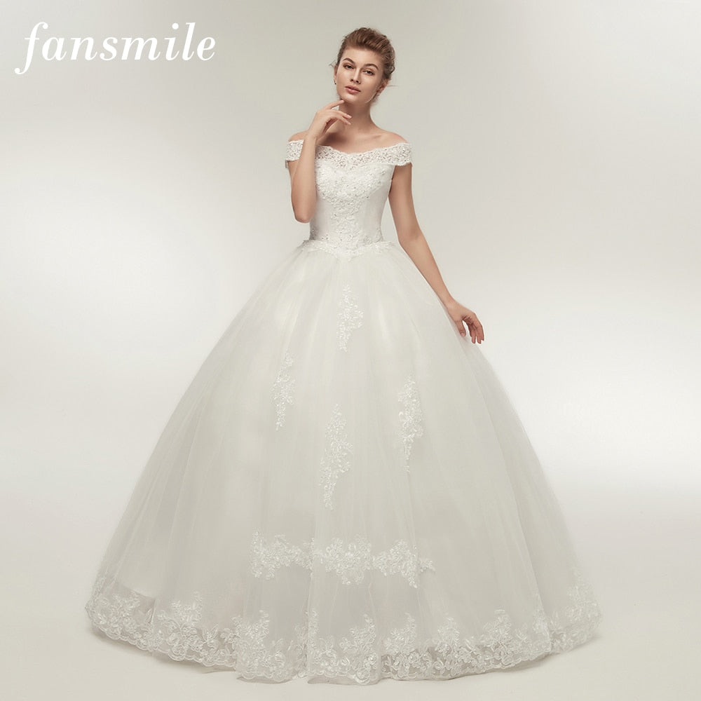 Fansmile Korean Lace Applique Ball Gowns Wedding Dresses 2019 Plus Size Bridal Dress Princess Wedding Gown Real Photo FSM-003F