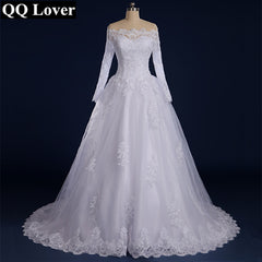 QQ Lover 2019 Boat Neck Long Sleeves Lace Wedding Dress Plus Size Custom-Made Vestido De Noiva 2019
