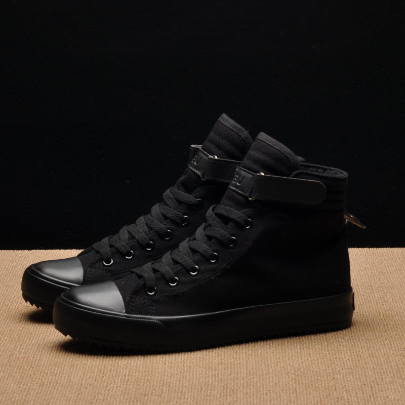 New Spring/Summer Men Casual Shoes Breathable Black High-top Sneakers Lace-up Canvas Shoes 2018 Fashion White Men Shoes Flats