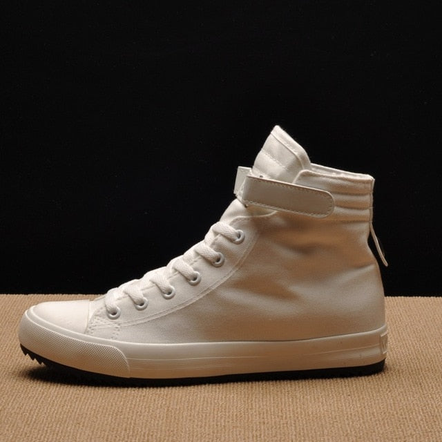 New Spring/Summer Men Casual Shoes Breathable Black High-top Sneakers Lace-up Canvas Shoes 2018 Fashion White Men Shoes Flats