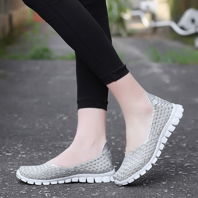 2017 new hollow fabric shoes female flying net air movement hand weaving increased thick shoes elastic woven belt  sport shoe