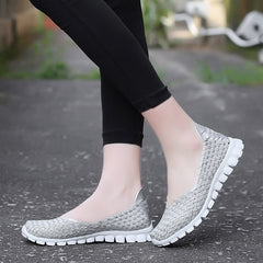 2017 new hollow fabric shoes female flying net air movement hand weaving increased thick shoes elastic woven belt  sport shoe