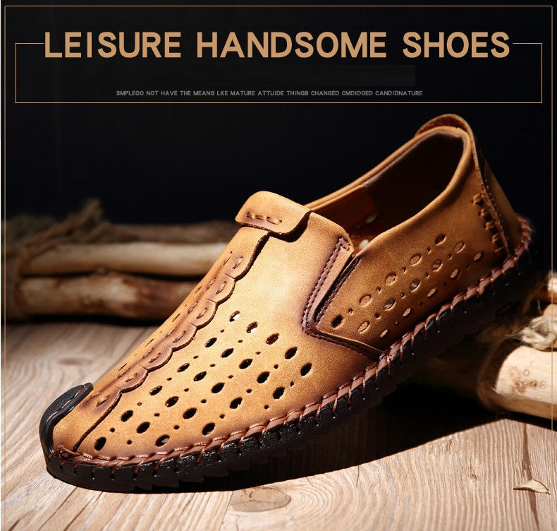 Merkmak Breathable Hole Summer Leisure Loafers for Men Hollow Out Beach Casual Shoes Soft Comfortable Driving Footwear Moccasins