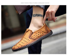 Merkmak Breathable Hole Summer Leisure Loafers for Men Hollow Out Beach Casual Shoes Soft Comfortable Driving Footwear Moccasins