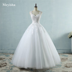 ZJ9076 Ball Gowns Spaghetti Straps White Ivory Tulle Wedding Dresses 2019 with Pearls Bridal Dress Marriage Customer Made Size