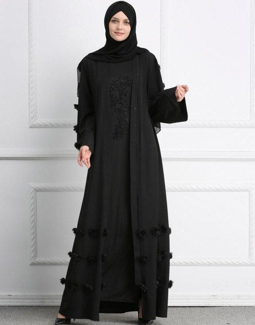 Elegant adult Muslim Abaya Arab Turkish Singapore cardigan appliques Jilbab Dubai Muslims Women Dresses Islamic dress wj1248