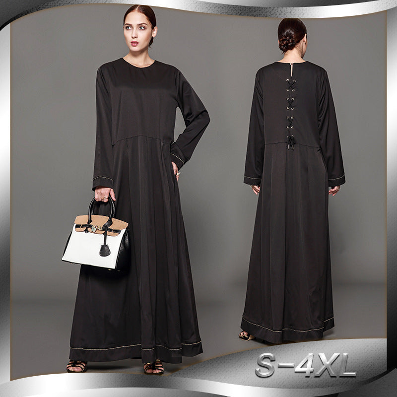 2018 Women Muslim Abaya O Neck Long Sleeve 4XL Plus Size Black Dubai Abaya Dress Patchwork Middle East Robe islamique femme