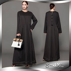 2018 Women Muslim Abaya O Neck Long Sleeve 4XL Plus Size Black Dubai Abaya Dress Patchwork Middle East Robe islamique femme