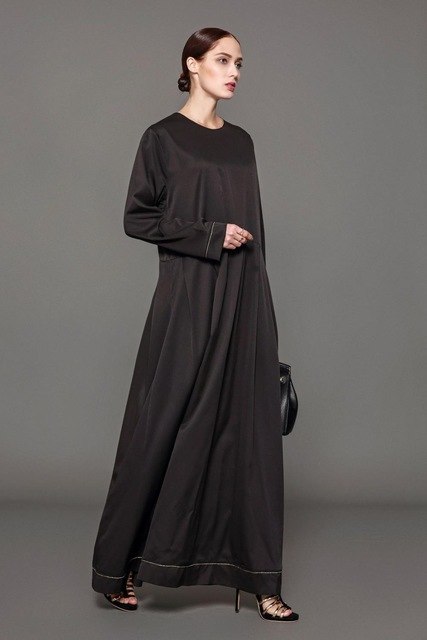2018 Women Muslim Abaya O Neck Long Sleeve 4XL Plus Size Black Dubai Abaya Dress Patchwork Middle East Robe islamique femme