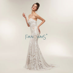 Vintage Lace Mermaid Wedding Dress Turkey Vestido de Novia Sequin Lace Sheer Bridal Gowns Robe mariee Sexy Wedding Dresses 2019