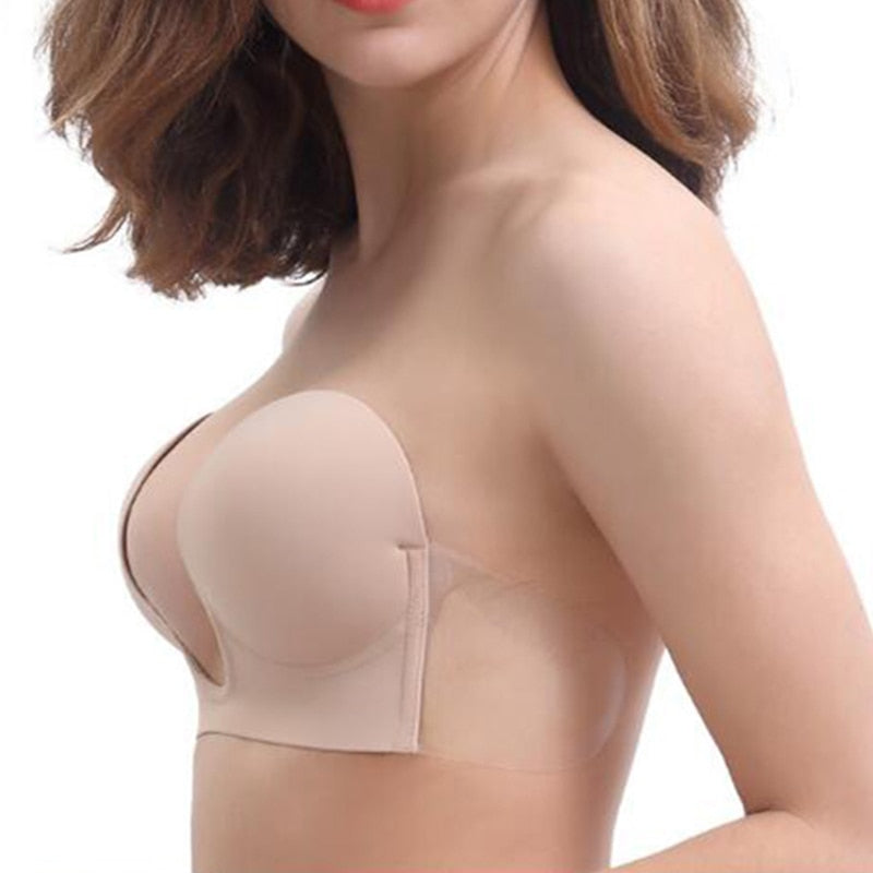 Invisible Push Up Bra Strapless Bras Formal Dress Wedding/Evening Sticky Self-Adhesive Silicone  New Deep U  Bra Dropshipping