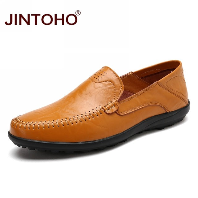 JINTOHO Men Casual Leather Shoes Brand Men Boat Shoes Fashion Men Genuine Leather Shoes Slip On Men Loafers Male Leather Shoes