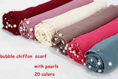 1pc Golded Beaded pearl scarf Big Solider Color quality bubble chiffon scarf plain shawls hijab muslim scarf 20 color 180*75cm