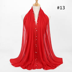 1pc Golded Beaded pearl scarf Big Solider Color quality bubble chiffon scarf plain shawls hijab muslim scarf 20 color 180*75cm