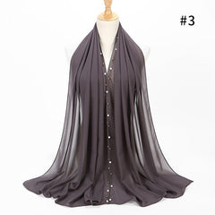 1pc Golded Beaded pearl scarf Big Solider Color quality bubble chiffon scarf plain shawls hijab muslim scarf 20 color 180*75cm